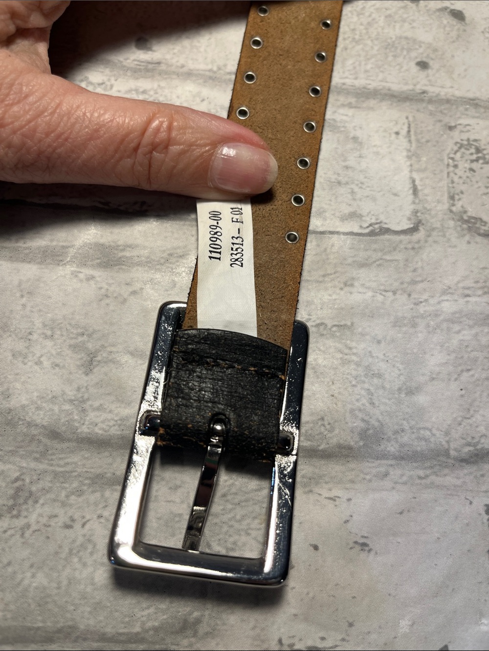 Banana Republic Black XS Perforated Leather Belt Silver Buckle studs - Picture 7 of 9